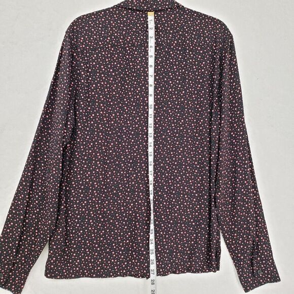 AllSaints Shirt Mens Small Black Red Star Print Button Up Long Sleeve Viscose - Picture 8 of 12